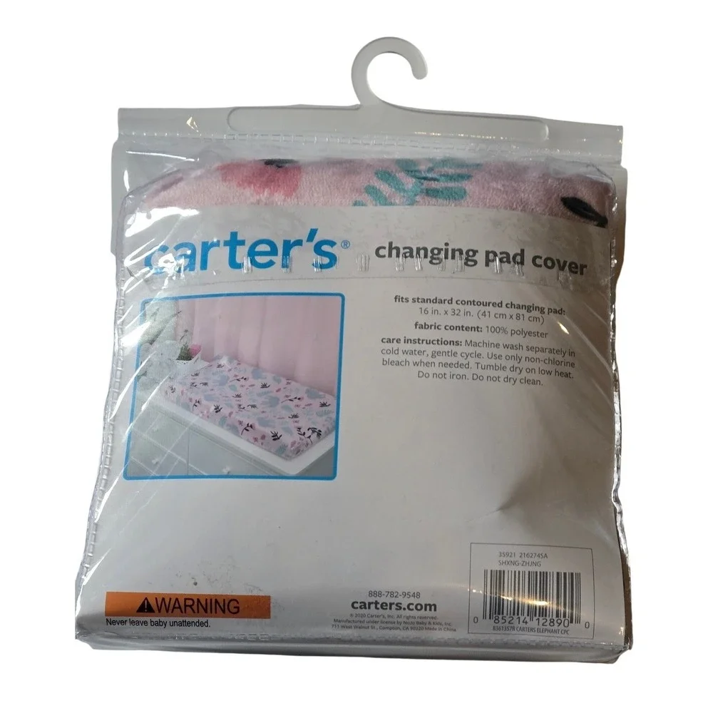 Carter's Elephant Print Changing Pad Cover Pink Floral Baby‎ Nursery 16x32 NIP
